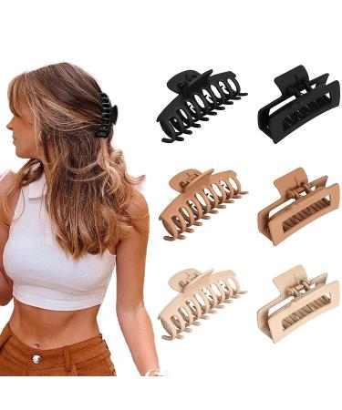 Vsiopy 6pcs 3.5 Inch Claw Clips for Thick & Thin Hair | Girls' & Women's Neutral Hair Accessories | Matte Square Hair Claws - Buy Online on GoSupps.com