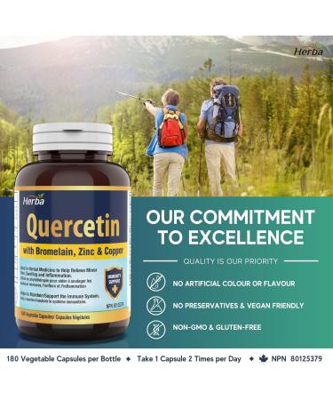 Herba Quercetin with Bromelain Zinc and Copper 180 Capsules | Quercetin Supplement for Immune Support | Help Relieve Swelling and Inflammation | Made in Canada - Buy Online on GoSupps.com