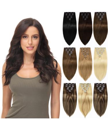 Rose bud Clip in Hair Extensions Real Human Hair 7Pcs 16Clips 10Inch 110g Natural Thick Hair Extensions Human Hair 10 Inch (Pack of 1) 2 Dark Brown