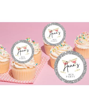 20 x EDIBLE HEN PARTY Personalised cupcake toppers wafer/icing uncut (icing paper Silver) Silver icing paper - Buy Online on GoSupps.com