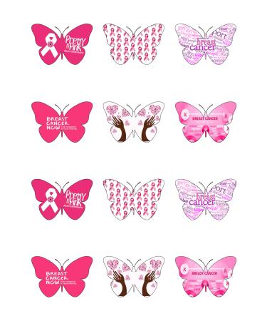 12 Breast Cancer Awareness Charity Butterflies Edible Wafer paper Cake Toppers Decorations