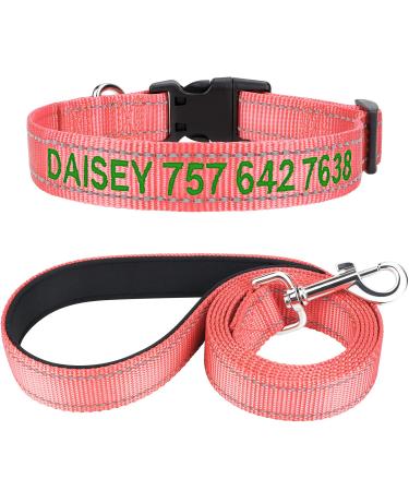 Tagme dog collar and leash personalized reflective dog collar with 1.5m double -sided reflective dog leash for large dogs baby or babyrosa set (1 Pack)