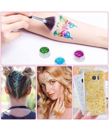 24 Colors Glitter Set with Gold Leaf & Glitter Powder | Nail Art Accessories for DIY Makeup & Body Design - Buy Online on GoSupps.com