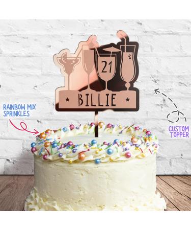 Cakeshop Cake Decoration Pack | Birthday Cocktails Premium 3mm Mirror Acrylic Plastic Cake Topper Sign & 25g Party Pack of Cake Sugar Sprinkles | Custom Name & Age Cake Decoration (Rose Gold) Non-Prime Mirror Acrylic: Rose Gold - Buy Online on GoSupps.com