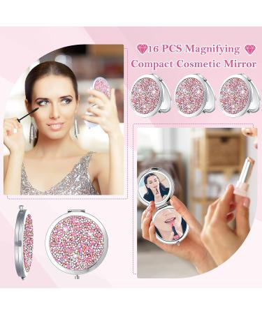 16 Pcs Compact Mirror for Purses - Small Cosmetic Folding Pocket Mirror Bulk - Diamond Bling Design - 2.75 Inch Round - 1X/2X Magnifying Makeup Mirror for Women Girls - Wedding Gift - Pink Silver - Buy Online on GoSupps.com