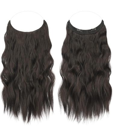FESHFEN Invisible Wire Hair Extensions 20 Inch Natural Black - Long Wavy Synthetic Hair Piece with Adjustable Transparent Wire and Clips for Women - Buy Online on GoSupps.com