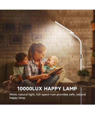 Floor Happy Lamp UV-Free 10000 Lux Sun Lamp Daylight Lamp with Remote & Touch Control & Adjustable Gooseneck for Reading/Office/Home White - Buy Online on GoSupps.com