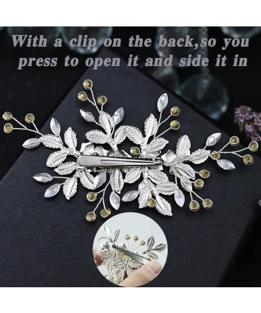 Wedding Hair Clip Wedding Hair Accessories Barrette Hair Decorations Handmade Flower Rhinestone Crystal Headpiece for Women Girls Bridal Bridesmaid Hair Pin (Sliver) - Buy Online on GoSupps.com