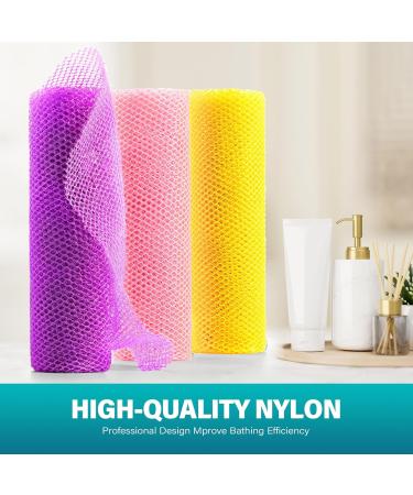 UJFQBH 3 Pieces African Net Sponge Set - Exfoliating Shower Body Scrubber for Smooth Skin | Back Scrubber - Pink Yellow Purple - Buy Online on GoSupps.com