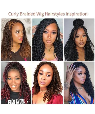 Lexqui 13X6X4 Inch Handmade Knotless Box Braided Wig with Boho Curly | Short Black Synthetic Lace Front Wig for Women with Baby Hair | 18 Inch Cornrow Braids Hair Wig - Buy Online on GoSupps.com