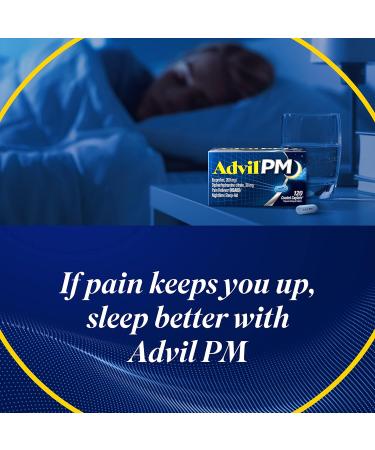 Advil PM Pain Reliever & Sleep Aid - Ibuprofen & Diphenhydramine Citrate - 120 Coated Caplets - Fast Pain Relief & Nighttime Sleep Solution - Buy Online on GoSupps.com