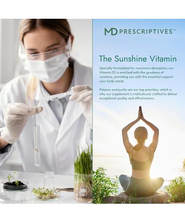 MD Prescriptives Vitamin D3 180 Gelcaps - Maximum Absorption for Strong Bones Muscle & Immune Support Non GMO Vegetarian Softgels 125 mcg (5 000 IU) - Buy Online on GoSupps.com
