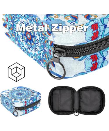Mandala Blue Flower Storage Bag - Large Menstrual Cup Cylinder with Zipper | Multi-Colored Bags for Period Inserts Tampons & Panty Liners - Ideal for Girls & Women - Buy Online on GoSupps.com