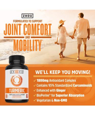 Zhou Nutrition Turmeric Curcumin with Ginger - 90 Veggie Capsules for Joint & Immune Support - Buy Online on GoSupps.com