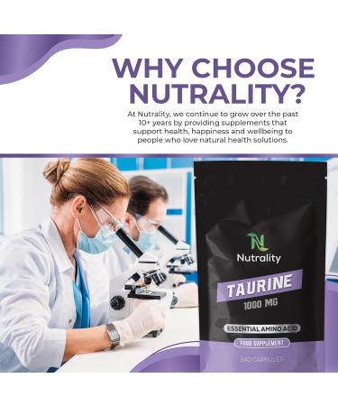 Nutrality Taurine Supplement 1000mg - 240 Capsules for Energy, Endurance & Holistic Health | Vegan-Friendly Amino Acid for Sports Performance & Sleep - Buy Online on GoSupps.com
