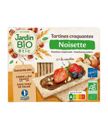 Jardin BiO tic - Organic Hazelnut Crunchy Tartines - Certified Bio AB - French Wheat Flour - Palm Oil Free - Made in France - Pack of 2 Freshness Sachets 150g