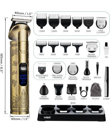 VGR Beard Trimmer for Men Rechargeable - Cordless Hair Clippers - IPX6 Waterproof - Electric Shaver Razor - Male Grooming Kit for Ear Nose Body Facial Stubble Head Haircuts - 8 in 1 - Buy Online on GoSupps.com