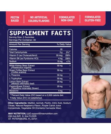 Night Time Fat Burner Gummies with Melatonin for Sleep & Weight Loss Support | Hunger Suppressant & Metabolism Booster Shred Belly Fat While You Sleep | Diet Supplement for Women & Men | 60 Ct - Buy Online on GoSupps.com