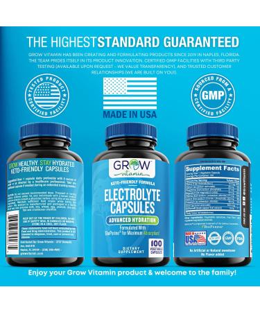 Buy Grow Vitamin Electrolyte Capsules - Sugar Free Electrolyte Supplements for Energy Endurance & Hydration - Keto Friendly - 100 Caps - International Shipping Available - Buy Online on GoSupps.com