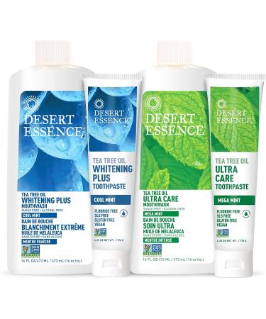 Desert Essence Natural Whitening + Tea Tree Oil Bundle - Toothpaste & Mouthwash - Promotes Healthy Mouth - Complete Oral Care - Buy Online on GoSupps.com