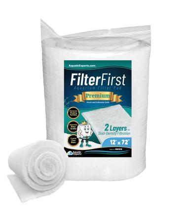 Aquarium Filter Pad  FilterFirst Aquarium Filter Media Roll for Crystal Clear Water - Aquarium Filter Floss for Fish Tank Filters ( Inches to 1 Inch Thick) 12" x 72"