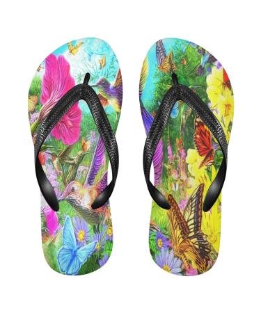 Mnsruu Hummingbird and Flower Petal Flip Flops Home Hotel Spa Bedroom Travel S for Men Women Small