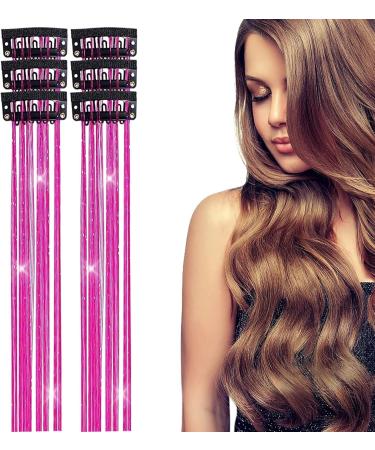 Hair Tinsel | 6 Shiny Clip in Hair Tinsel Kit | Colorful Fairy Glitter Hair Tinsel Clip Smooth for Christmas Daily Life Birthday Hot Pink - Buy Online on GoSupps.com