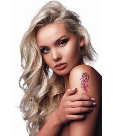 Dopetattoo Abstract Ornamental Sea Horse Temporary Tattoo Set - 6 Sheets for Neck, Arm, Chest - 3.7 X 3.7 Inch - Unisex Temporary Tattoo for Adults - Buy Online on GoSupps.com