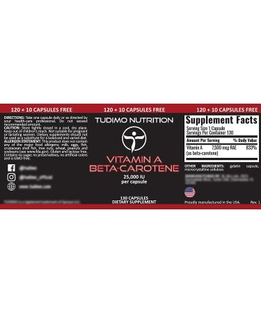 Premium Vitamin A Beta Carotene 25000 IU - 130 Rapid Disintegrating Capsules (4 Month Supply) - Buy Online on GoSupps.com