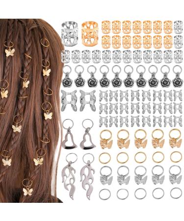 BDSHUNBF 90 Pieces Hair Beads Hair Jewelry Hair Accessories Hair Cuffs Dreadlocks Hair Beads Hair Rings for Braids Decorations Gril Women Men Hip Hop Braiding Hair