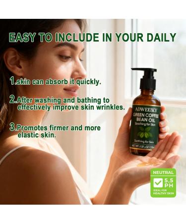 Adweekey Green Coffee Bean Oil for Face & Body 100% Natural Cold-Pressed Vegan Soothing Fast-Absorbing Moisturizer for Smooth Supple Skin 4 fl oz - Buy Online on GoSupps.com