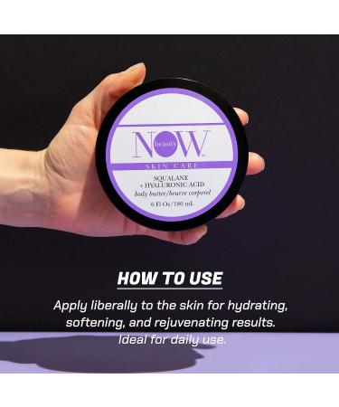 NOW BEAUTY Squalane Body Butter - Squalane and Hyaluronic Acid Body Lotion with Hydrating Coconut Oil and Shea Butter - Luxurious Moisturizing Non-Greasy Cream for Dry Skin - 6 oz - Buy Online on GoSupps.com