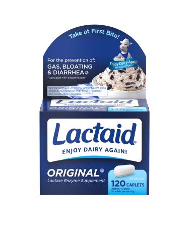 Lactaid Original Strength Lactose Intolerance Relief Caplets with Natural Lactase Enzyme, 120 ct 120 Count (Pack of 1)
