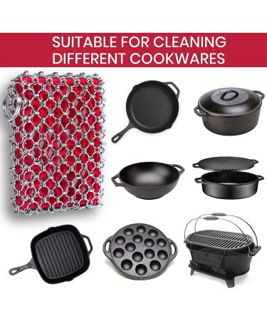 Zylark 316 Cast Iron Scrubber Chainmail + Bamboo Towel - Red CIS with Silicone Insert - Skillet Cleaner for Cast Iron Cookware - Buy Online on GoSupps.com