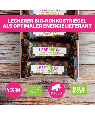 Leepur Organic Dark Cacao Crunch Bars | Vegan Gluten-Free Low Sugar | Power Pack of 15x50g | Paleo-Friendly Energy Snack - Buy Online on GoSupps.com