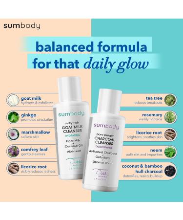 Goat Milk & Charcoal Face Wash Duo - Hydrating Detoxifying Cleanser for Oily Skin Organic Day & Night Travel Size Made in USA - Buy Online on GoSupps.com