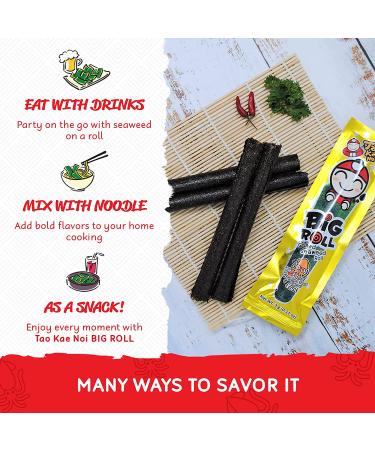 Tao Kae Noi Crispy Seaweed Snack Roll | Spicy Tempura Grilled Squid Nori Sheets | Healthy Nori Chips for Kids and Adults | 6 Pack 3g Bags | Spicy Grilled Squid Flavour - Buy Online on GoSupps.com