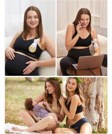 HOFISH Hands Free Pumping Bra | Seamless Padded Nursing Maternity Bra for Pregnancy/Breastfeeding | Women's Sport Bra | S-2XL | Black/Beige - Buy Online on GoSupps.com