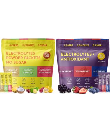 Keto Vitals Tropical & Berry Assorted 2 Pack Bundle Electrolyte Powder Bundle: Tropical & Berry Assorted Flavors - Sugar-Free & Zero Calorie Electrolyte Drink Mix Packets 60 Servings