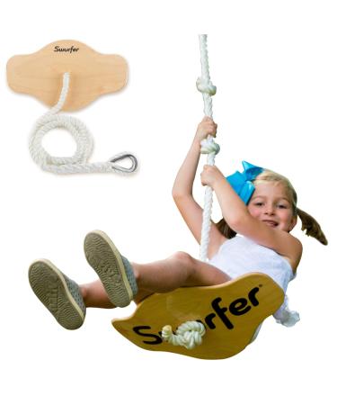 Swurfer Swift - Maple Wood Disc Swing for Kids Ages 4 and Up, Holds up to 150 Pounds - Includes 18" Curved Seat Swing with Heavy Duty Braided Rope, Brown Disc Tree Swing