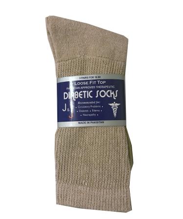 Khaki Color Crew Diabetic Health Mens' Socks 3 13-15