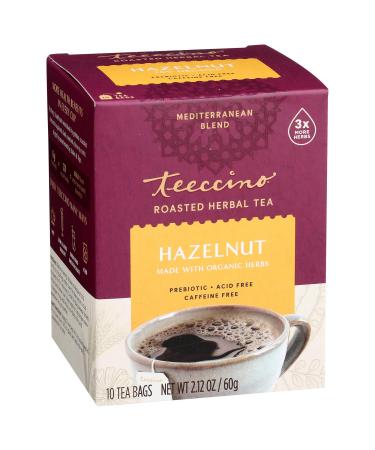 Teeccino Roasted Herbal Tea Medium Roast Hazelnut Caffeine Free 10 Tea Bags 2.12 oz (60 g)