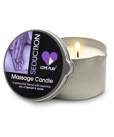 LOVE PLAY Seduction Massage Candle - Moisturizing Body Oil Candle for Couples and Home Spa - Luxurious & Hydrating Skin Care Body Massage Oils - Natural, Vegan - Lemon & Clove (6.76oz)