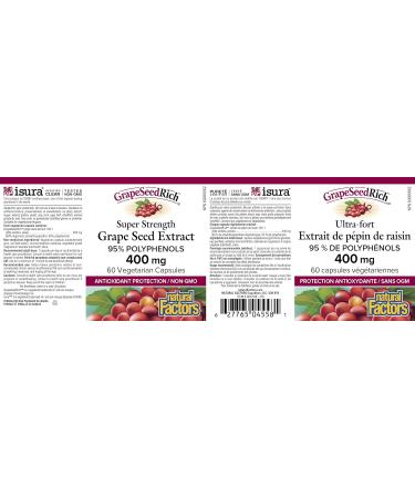 Natural Factors GrapeSeedRich Grape Seed Extract Super Strength 400mg 60 vegetarian capsules High Potency Rich Source of Antioxidants - Buy Online on GoSupps.com