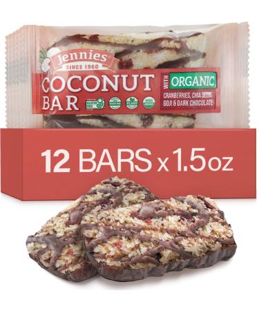 Jennies Raw Organic Goji Moji Coconut Bar 1.5oz (12 Pack) | Peanut Free | Gluten Free