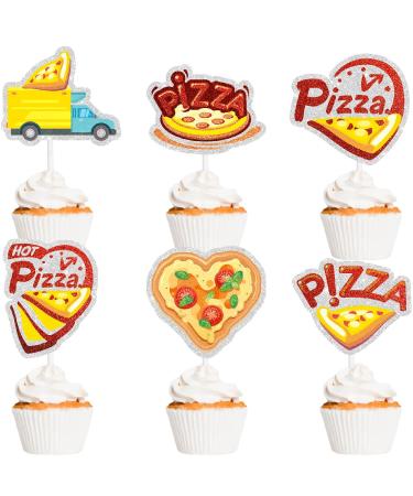 Kids' Pizza Themed Happy Birthday Cupcake Toppers Set of 18 - Perfect for pizza parties baby shower parties and birthday party decorations for boys and girls - SugarGera