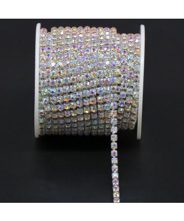 Jerler 10 Yards Crystal Rhinestone Trim SS18/4.0mm  AB Close Chain for Sewing Crafts Ideal Wedding Party Christmas DIY Decoration AB-Silverd 4.0mm