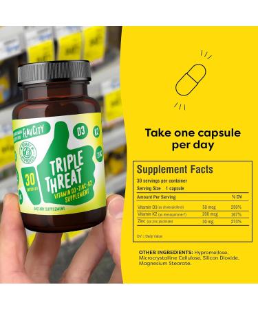 FlavCity Vitamin D3 K2 & Zinc - Triple Threat Supplement - Daily or Seasonal Immune Support - Vitamin D with K2 for Enhanced Absorption - Promote Healthy Bones & Skin (30 Capsules) Triple Threat Vitamin D - Buy Online on GoSupps.com