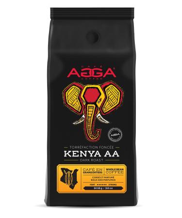 Caf Agga - Kenya AA - Whole Bean Coffee - Dark Espresso Roast - Pure Origin 100% Arabica Beans - BRCGS & Kosher Certified - Bold & Powerful - 908g (2 lb) Kenya AA 908 g (Pack of 1)