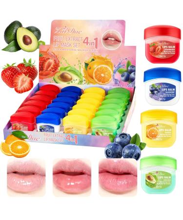 24 Packs Fruit Flavored Lip Balm set Nourishing & Lip Balm Fruit Sets with Olive Oil Peach Jojoba Oil Lip Care for Dry Peeling Dull Lip Lines Moisturizing and Repairing Lipstick 0.2oz Strawberry & Blueberry & Lemon
